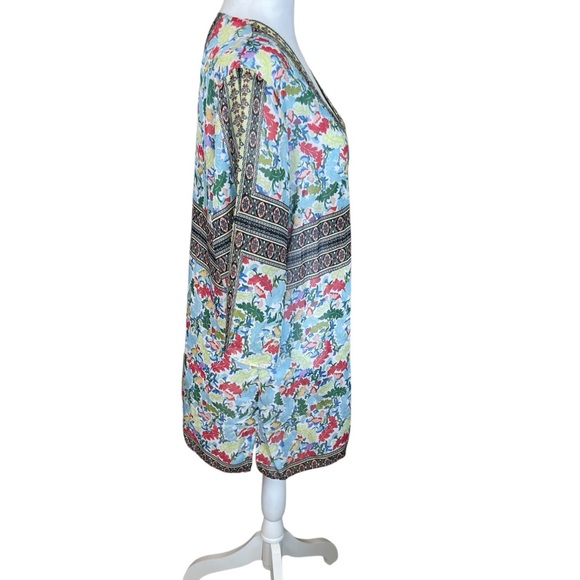 Susan Graver Pink Multi Floral Sheer Woven Kimono Cardigan Chiffon Flower Medium - Picture 4 of 10